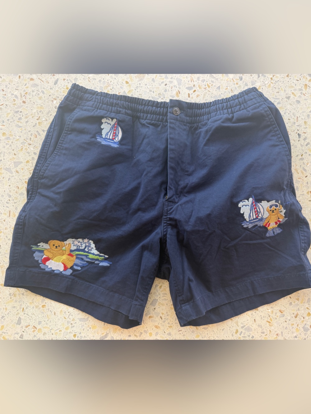 Polo by Ralph Lauren Navy Embroidered Bear & Sailboat Hybrid Shorts